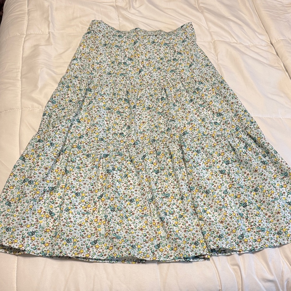 Chic Floral A-Line Skirt in Blue and Yellow